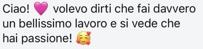 Screenshot del messaggio originale: fai davvero un bellissimo lavoro e si vede che hai passione