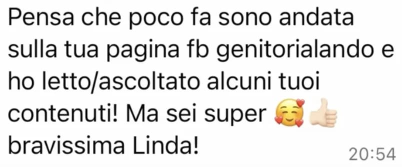 Screenshot del messaggio originale: ho letto e ascoltato i tuoi contenuti sulla pagina Facebook Genitorialando