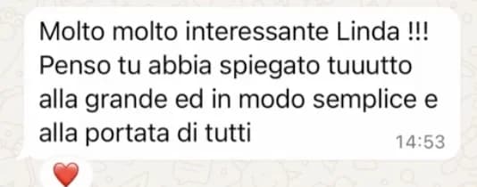 Screenshot del messaggio originale: hai spiegato tutto in modo semplice e alla portata di tutti