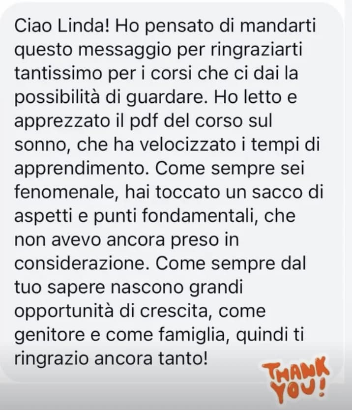 Screenshot del messaggio originale: il pdf del corso sul sonno ha toccato aspetti fondamentali