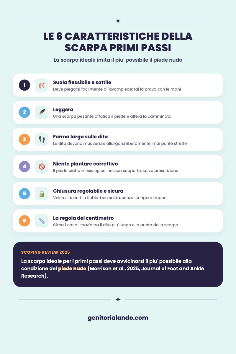 Checklist delle 6 caratteristiche essenziali delle scarpe primi passi